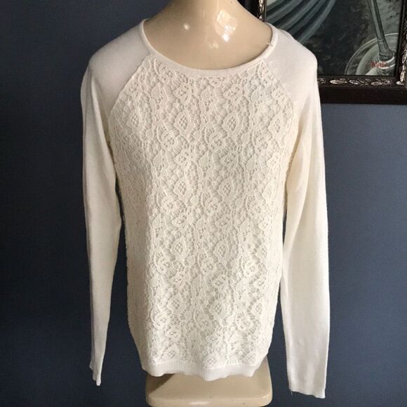 Elle ivory crochet front sweater, NWT, XS - Picture 1 of 5